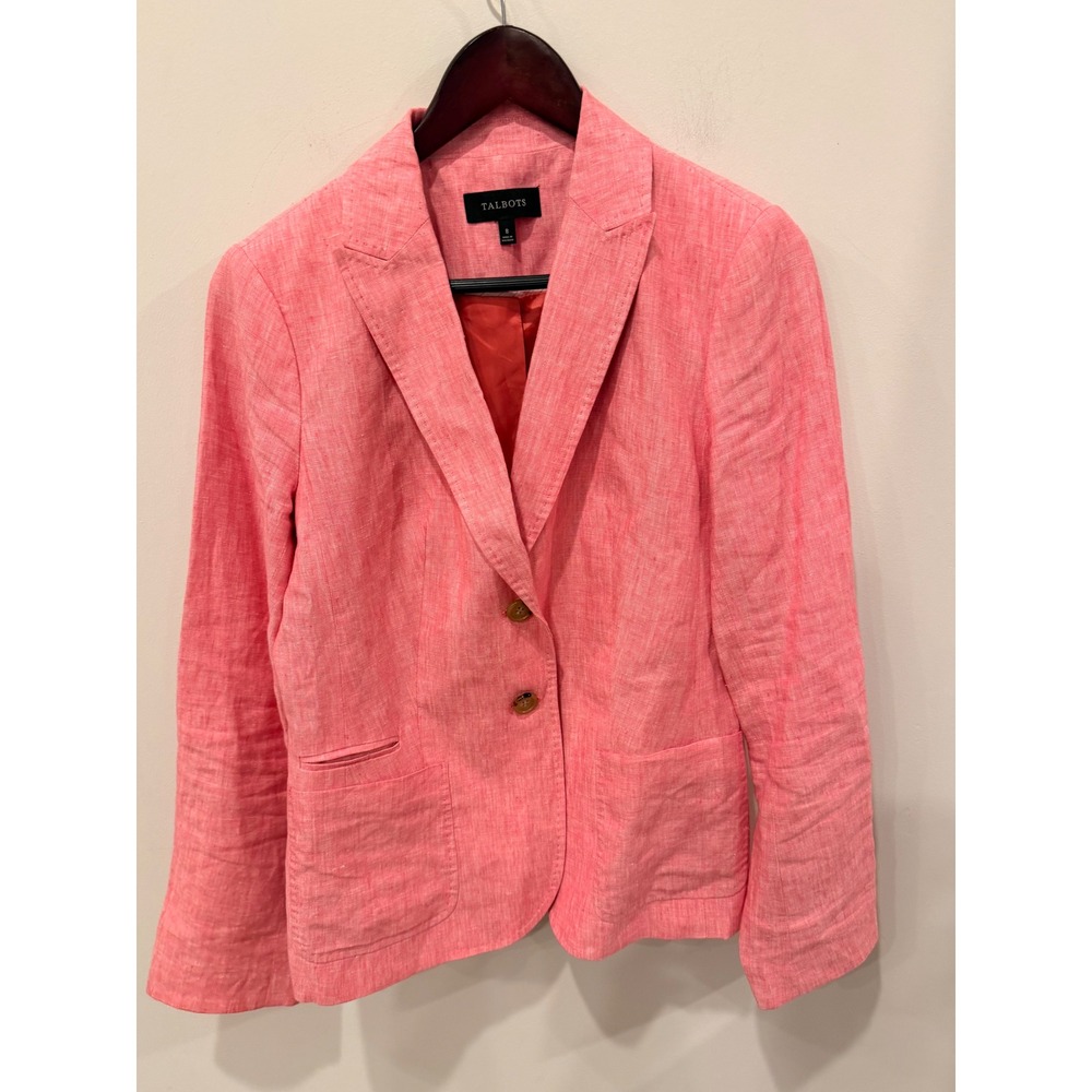 Talbots Pink 100% Linen Blazer Women's Size 8 NWOT Coral Tailored Jacket